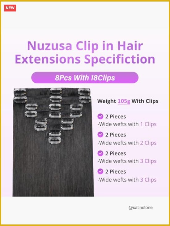 Clip In Hair Extensions 100% Real Human Hair 8pcs 20in Double Weft Straight main image 4